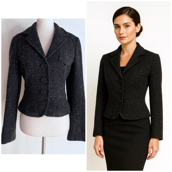 MaxMara Weekend Tweed Boulce Virgin Wool Gray Boy Shrunken Blazer Jacket US 6​​​